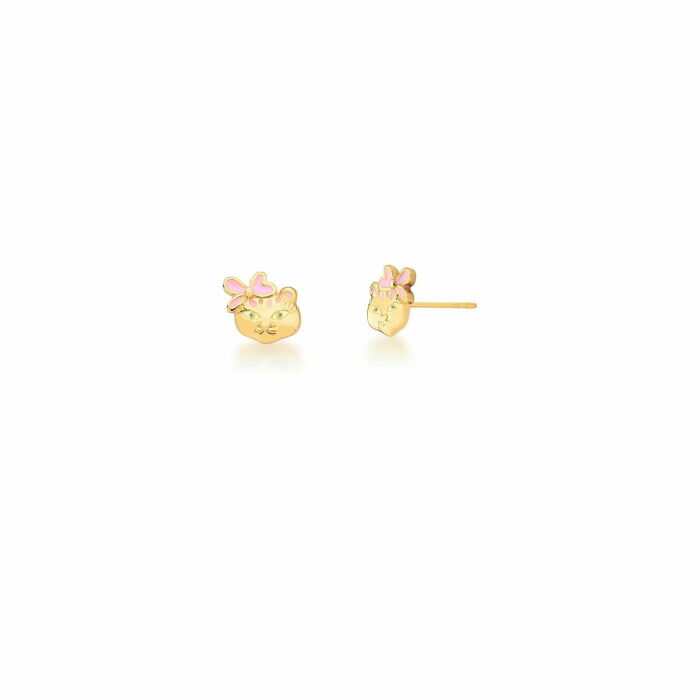 Imagem de BRINCO KIDS ONÇA ESMALTADO ROSA BANHADO A OURO