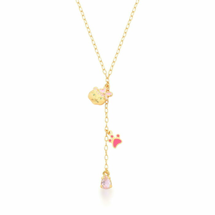 Imagem de COLAR GRAVATA KIDS COM PINGENTES E ZIRCONIA ROSA