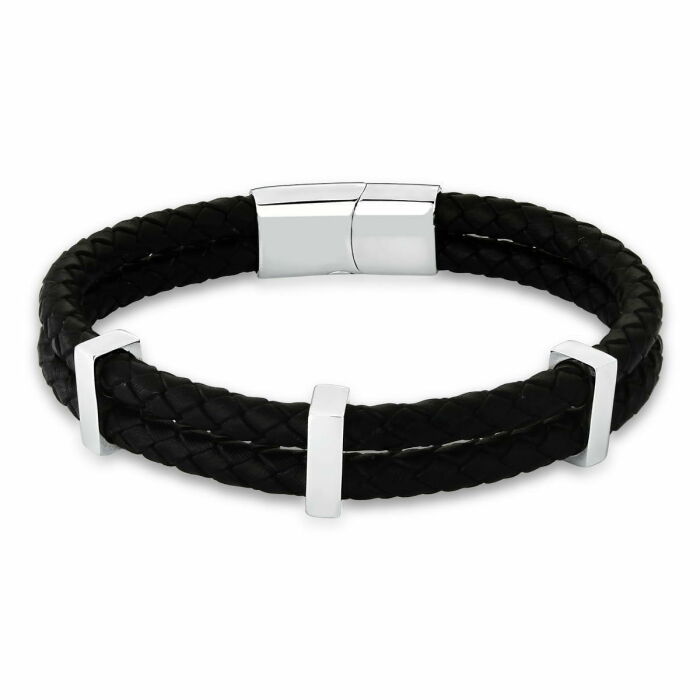 Imagem de PULSEIRA DUAS VOLTAS COM COURO PRETO TRANÇADO - AÇO