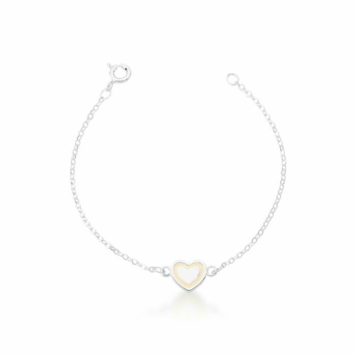 Imagem de PULSEIRA KIDS COM PINGENTE DE CORAÇÃO BEGE - PRATA 925
