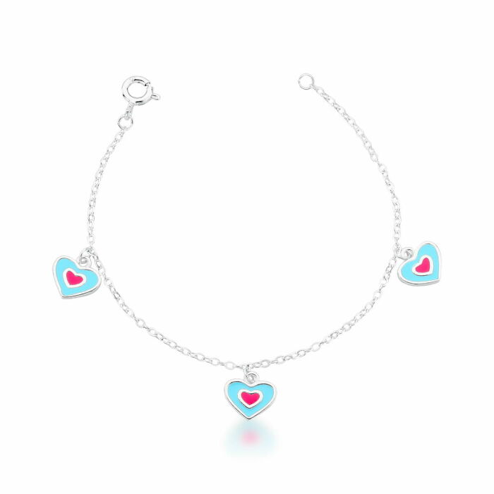 Imagem de PULSEIRA KIDS COM TRÊS PINGENTES CORAÇÃO - PRATA 925