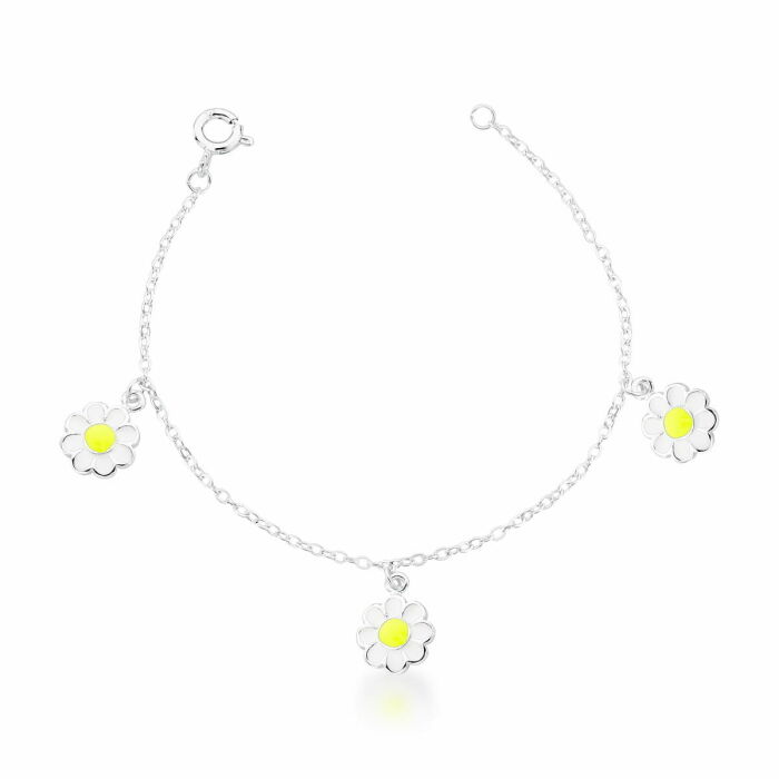 Imagem de PULSEIRA KIDS COM TRÊS PINGENTES FLOR - PRATA 925