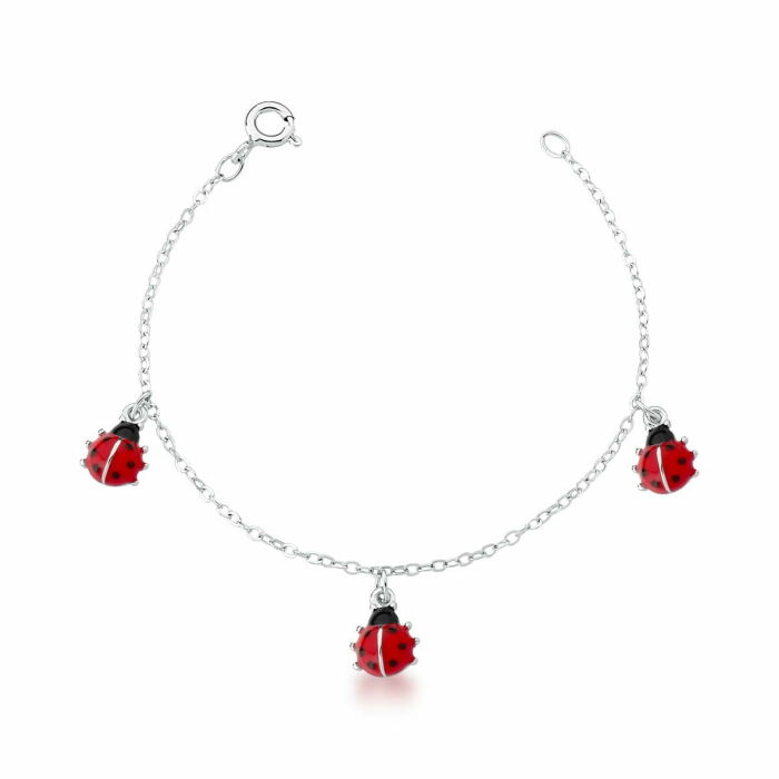 Imagem de PULSEIRA KIDS COM TRÊS PINGENTES JOANINHAS - PRATA 925