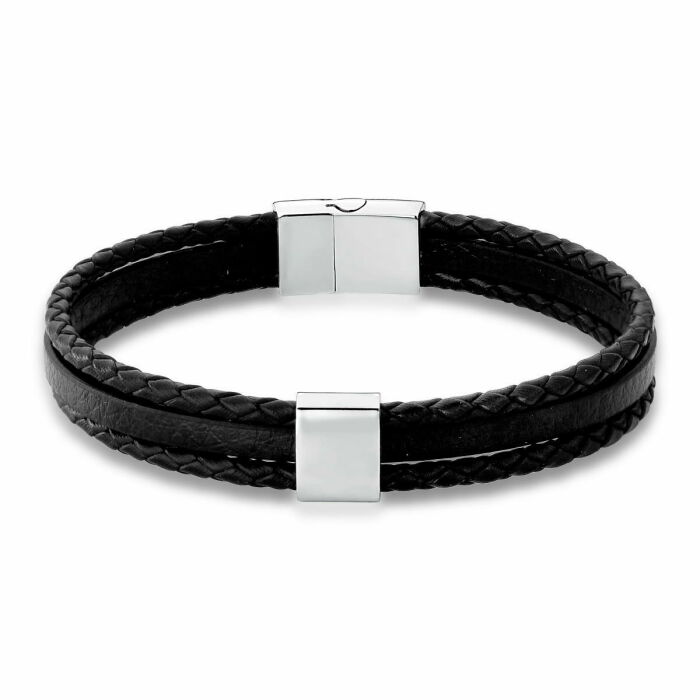 Imagem de PULSEIRA TRÊS VOLTAS COURO TRANÇADO PRETO - AÇO