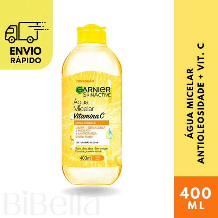 Imagem de Água Micelar Garnier SkinActive Antioleosidade Vitamina C 400 ml - Demaquilante Tônico Matte