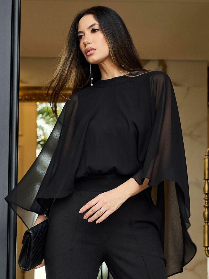 Imagem de Blusa Capa Chiffon Preta Luzia Fazzolli