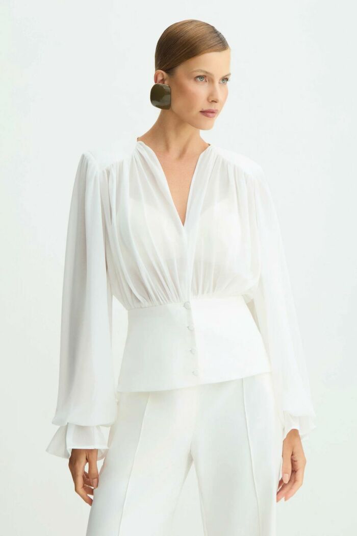 Imagem de Blusa Manga Longa Com Transparência e Acinturada Off White Zen
