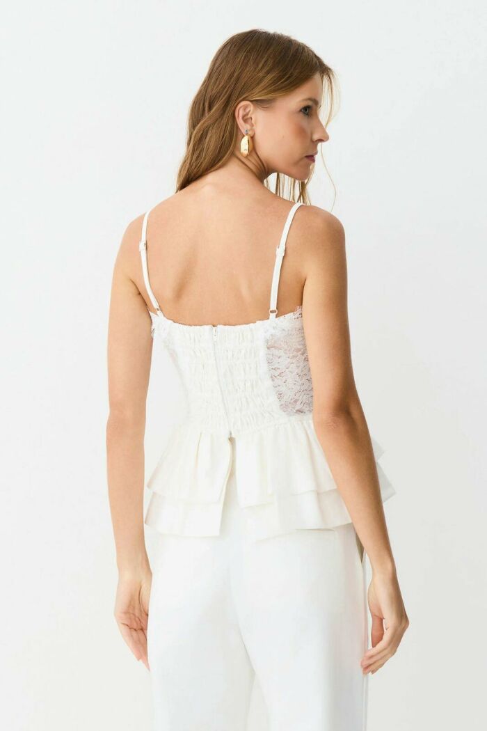 Imagem de Blusa Regata Em Renda Barra Ampla Estruturada Off White Zen