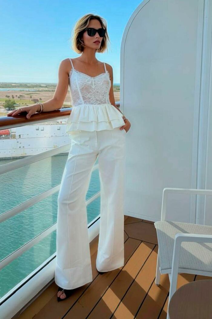 Imagem de Blusa Regata Em Renda Barra Ampla Estruturada Off White Zen