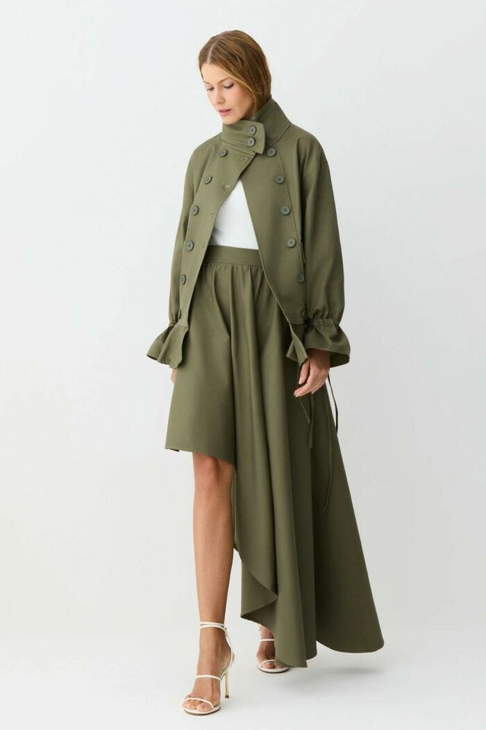 Imagem de Casaco Manga Longa Com Bolsos Manga e Cintura Ajustáveis Verde Militar Zen