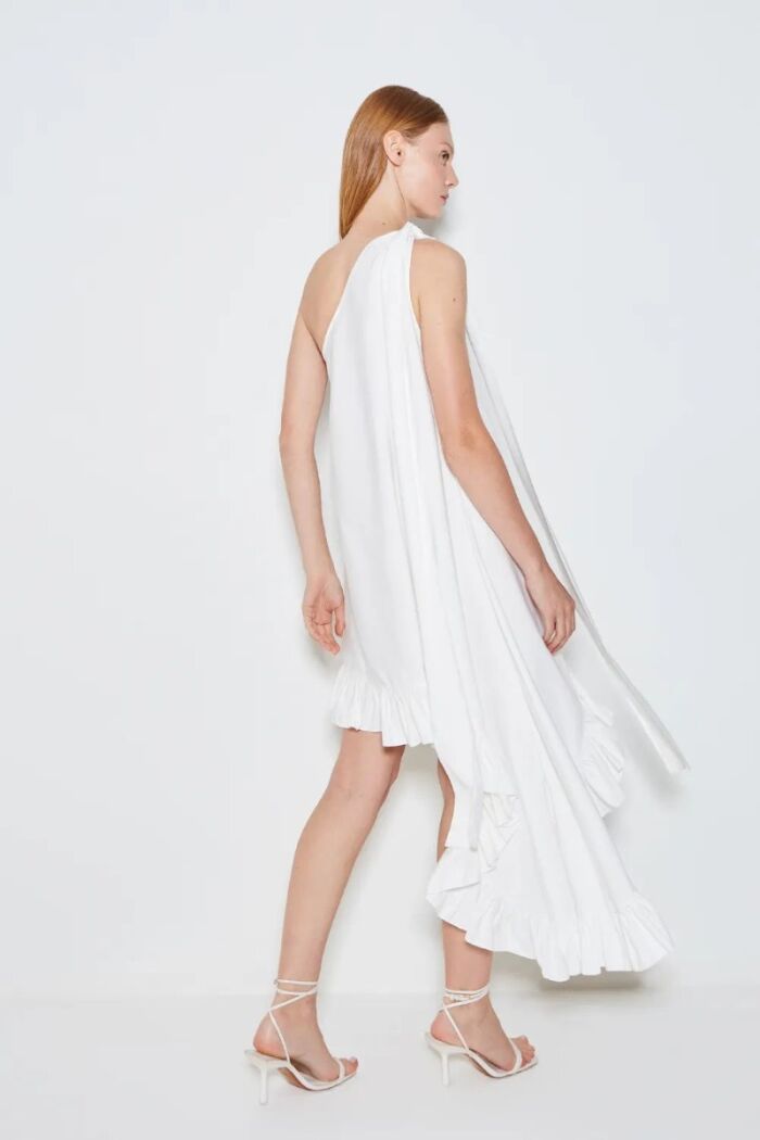 Imagem de Vestido Curto Um Ombro Só Com Amarração Off White Zen