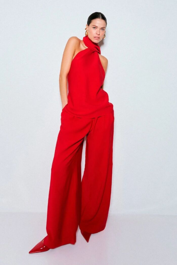 Imagem de Calça Pantalona Alfaiataria Com Duas Pregas Frente Vermelha Zen