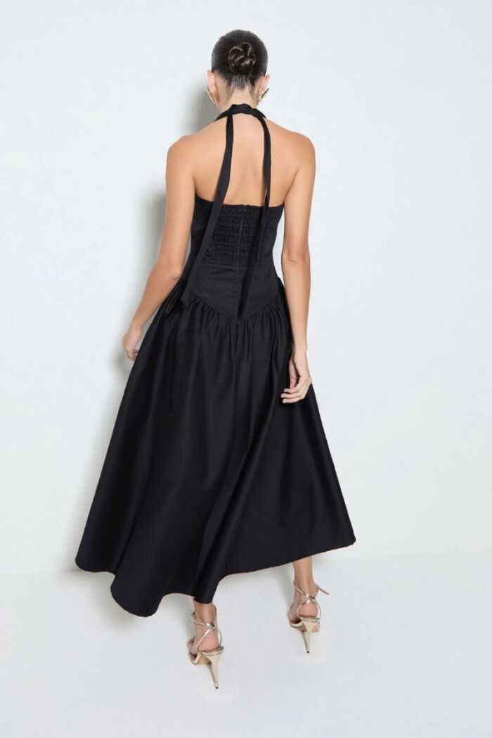Imagem de Vestido Mídi Com Amarração Pescoço e Barra Rodada Preto Zen
