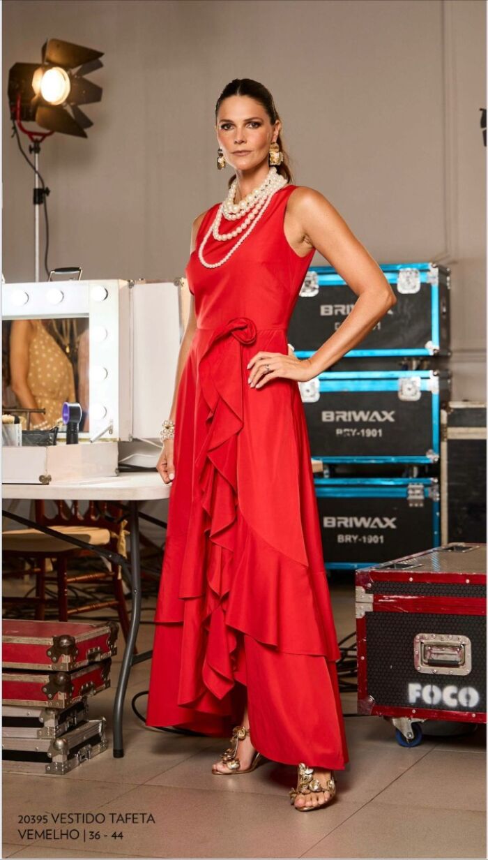 Imagem de Vestido Tafetá Com Babado e Flor Luzia Fazzolli