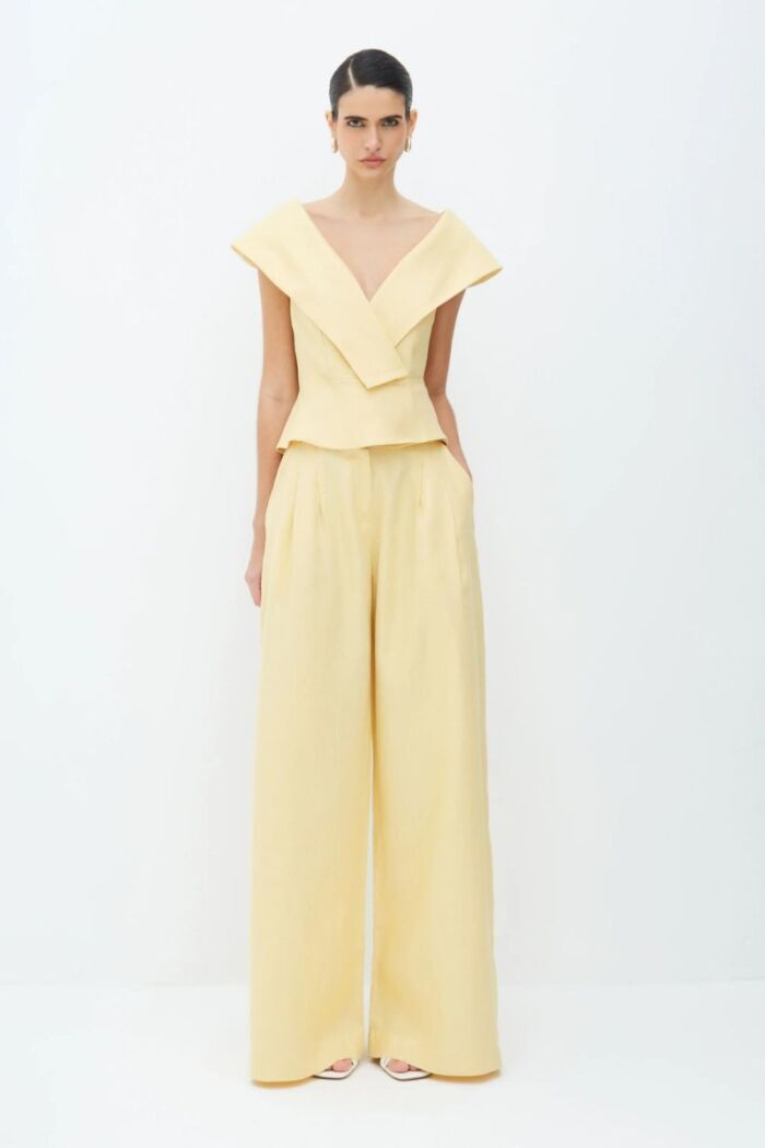 Imagem de Calça Pantalona Alfaiataria Com Pregas Frontais Amarelo Manteiga Zen