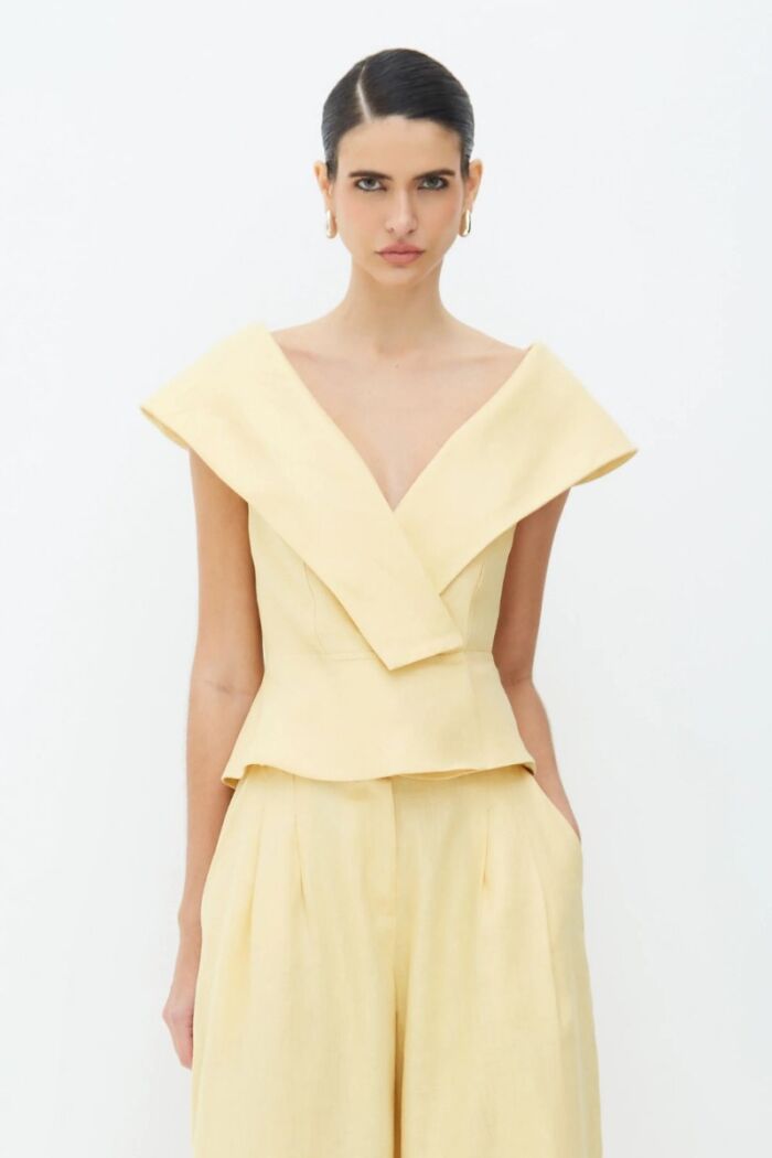 Imagem de Blusa Manga Curta Com Maxi Gola Amarelo Manteiga Zen