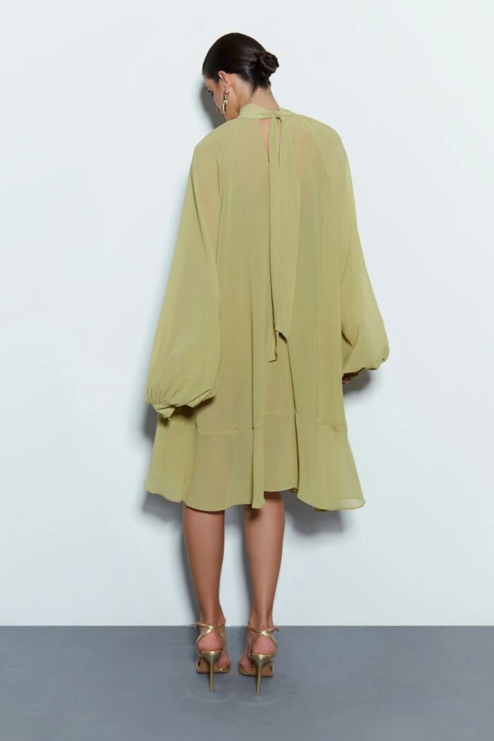 Imagem de Vestido Curto Com Franzidos Amarracao Pescoço Verde Lemon