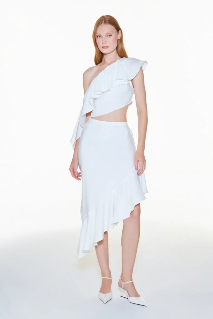 Imagem de Cropped Um Ombro Só Babado Assimétrico Off White Zen