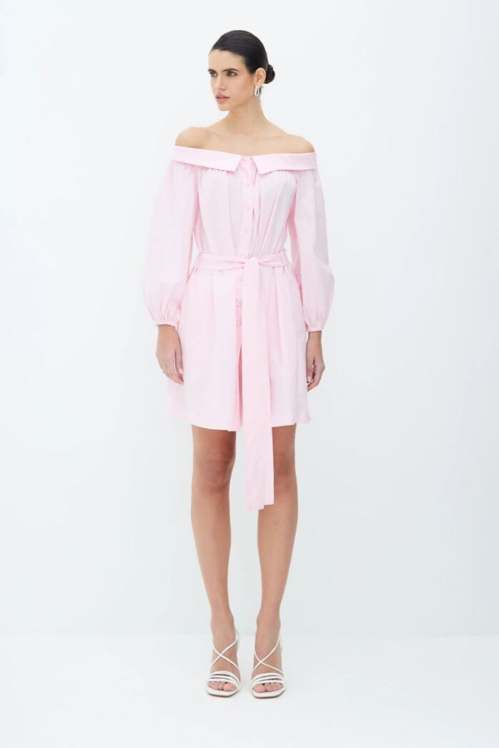 Imagem de Vestido Curto Com Botões Frontais E Faixa Para Amarração Rosa Bebê Zen