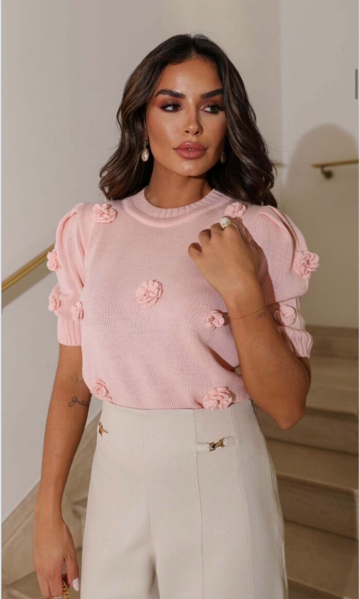 Imagem de Blusa De Tricô Com Aplicação de Flores Luzia Fazzolli