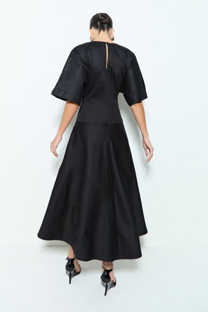 Imagem de Vestido Mídi Com Zíper De Metal E Manga Ampla Preto Zen