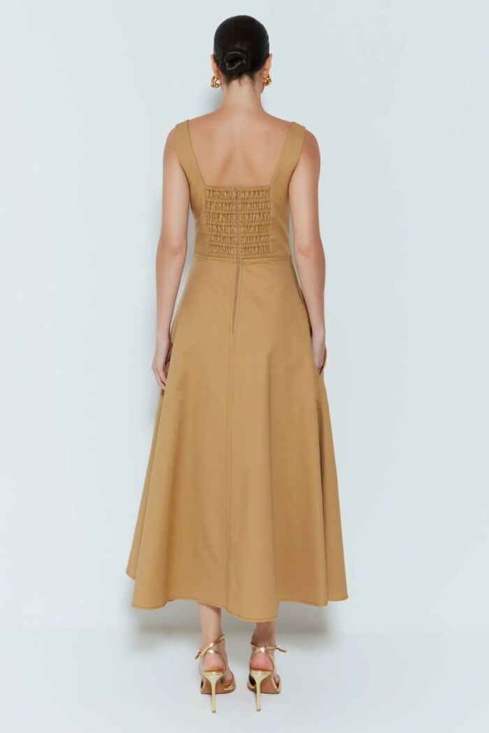 Imagem de Vestido Mídi Com Pesponto e Barra Ampla Kaki