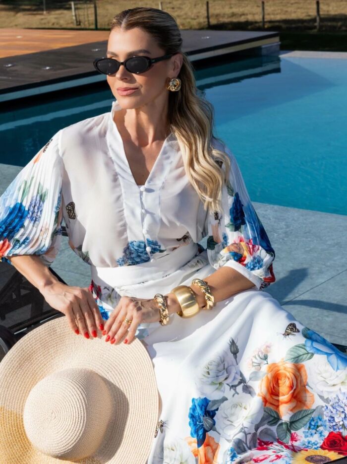 Imagem de Conjunto Chiffon E Alfaiataria Estampa Floral Luzia Fazzolli