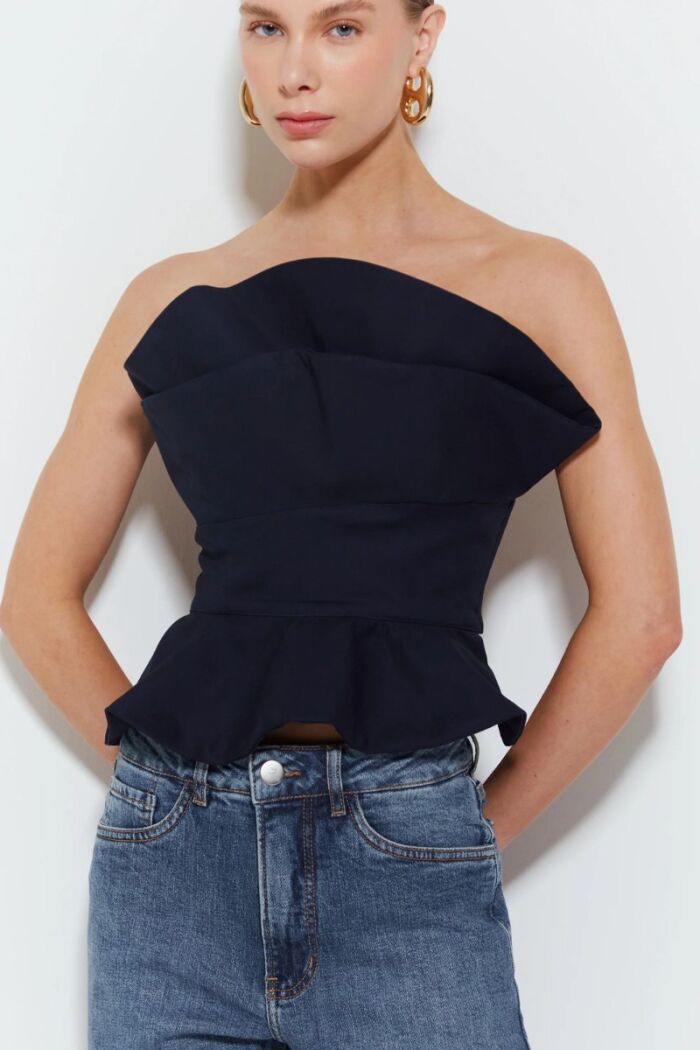 Imagem de Cropped Tomara Que Caia Com Sobreposição Estruturada Azul Marinho Zen