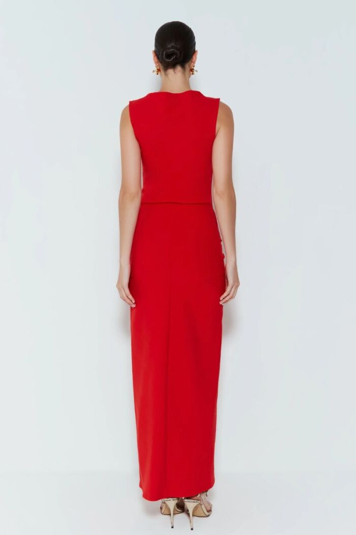 Imagem de Vestido Longo Com Torção E Fenda Lateral Vermelho Zen