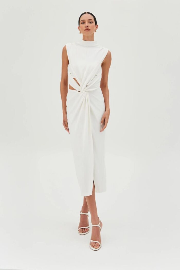 Imagem de Vestido Mídi Com Torção Frontal Off White Zen