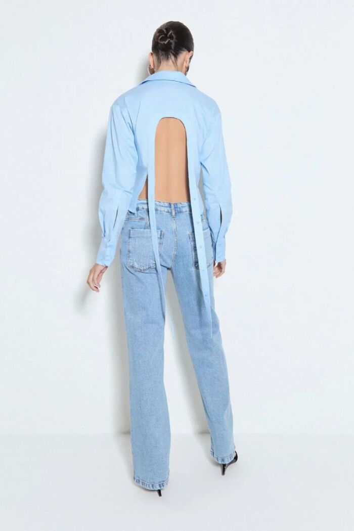 Imagem de Camisa Manga Comprida Com Abertura e Botões Costas Azul Bebê Zen