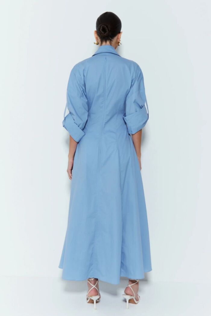 Imagem de Vestido Mídi Chemise Com Decote V e Barra Ampla Azul Cinder Zen