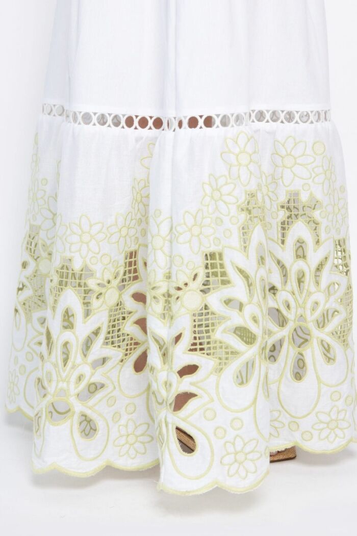 Imagem de Vestido Cristina Branco Bordado Verde Marie Mercié