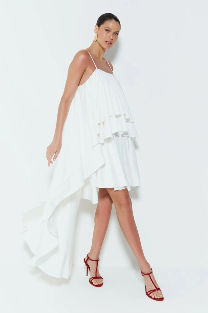 Imagem de Vestido Mullet Com Babados E Alça Fina Off White Zen