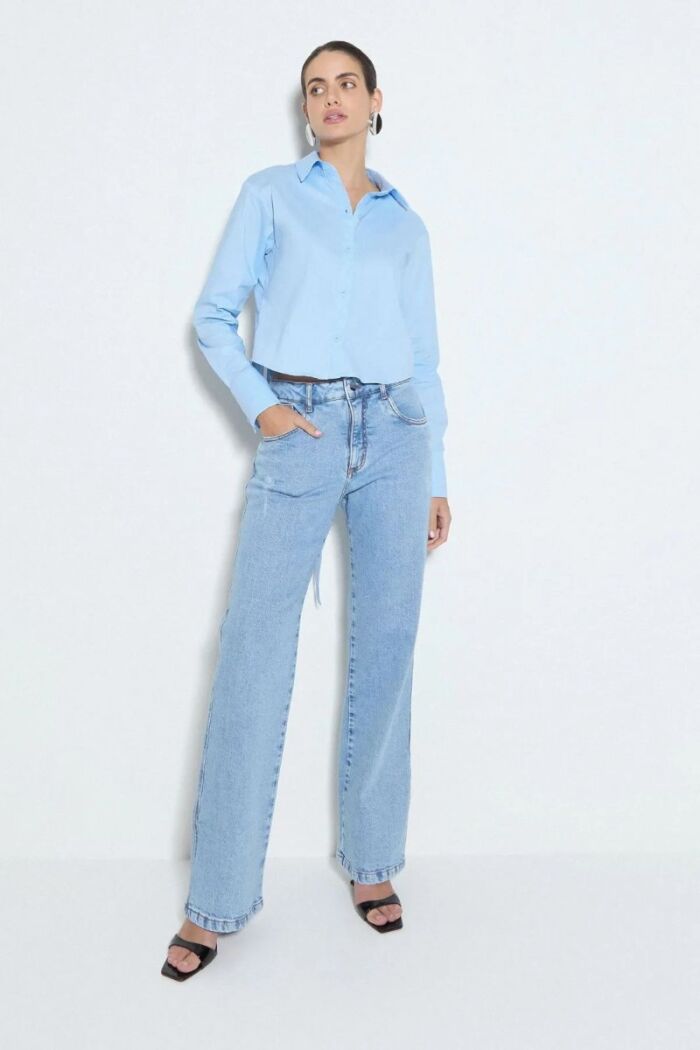 Imagem de Camisa Manga Comprida Com Abertura e Botões Costas Azul Bebê Zen