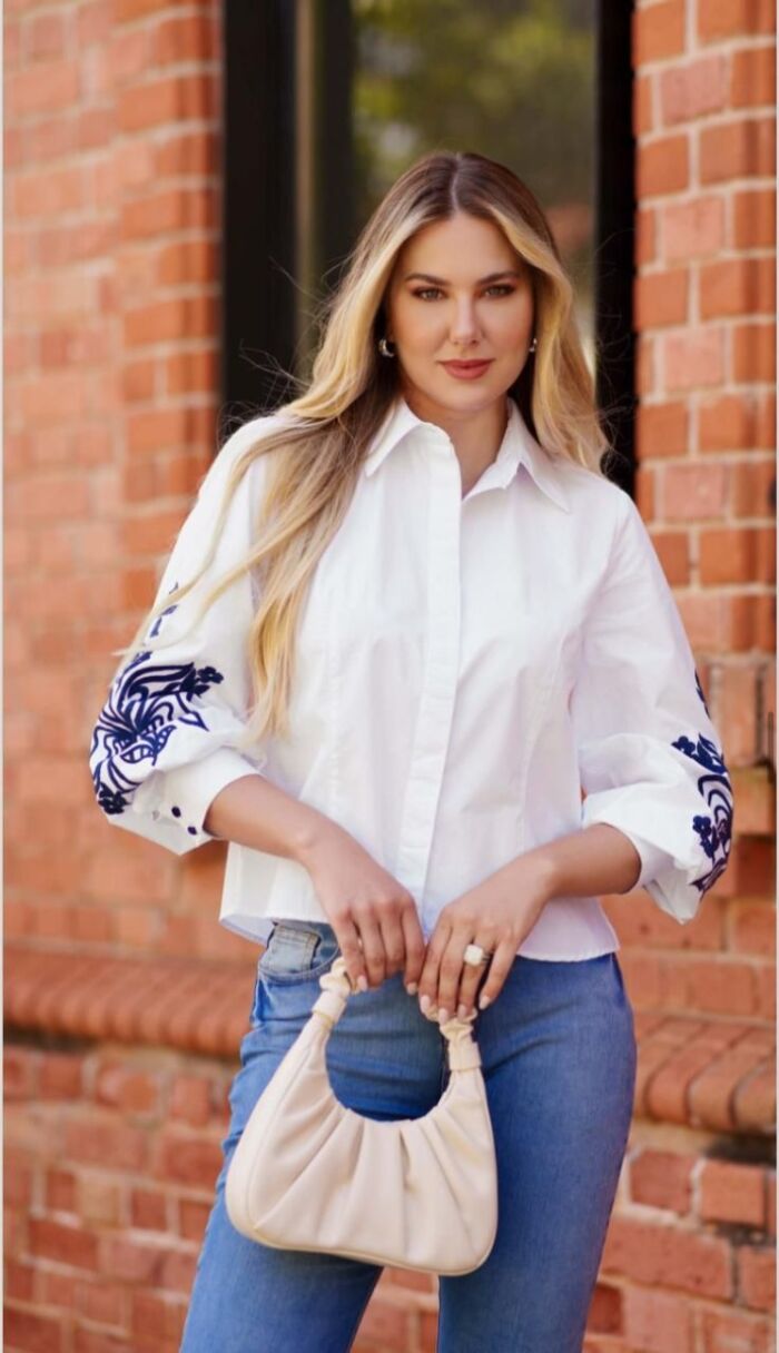 Imagem de Camisa Tricoline Manga Bordada Luzia Fazzolli