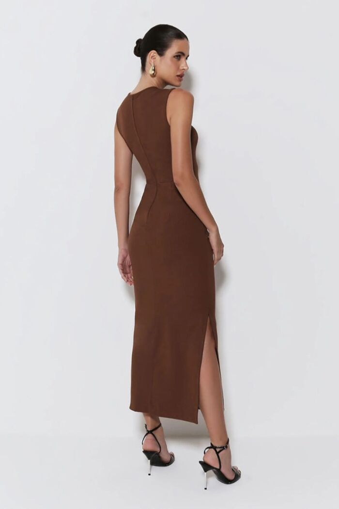 Imagem de Vestido Mídi Reto Com Pregas Laterais Marrom