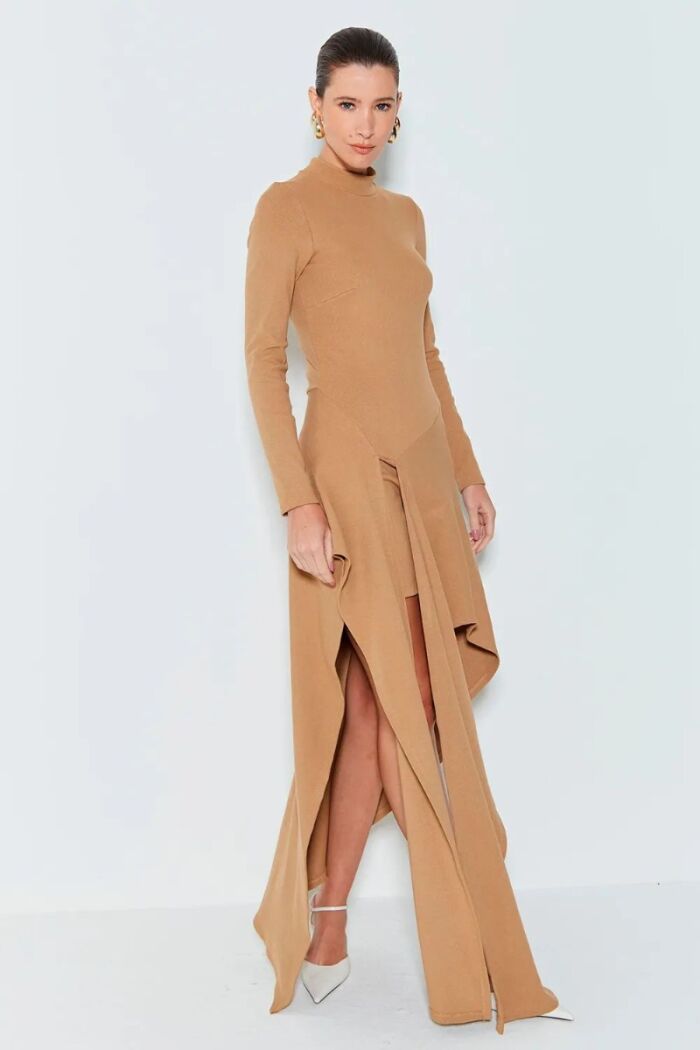 Imagem de Vestido Mídi Com Amarração Frontal Kaki Zen