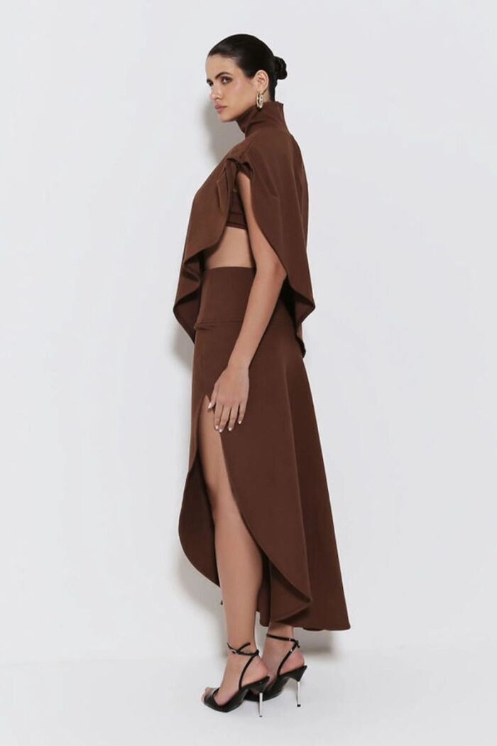 Imagem de Saia Longa Com Barra Assimétrica E Cós Largo Marrom Zen