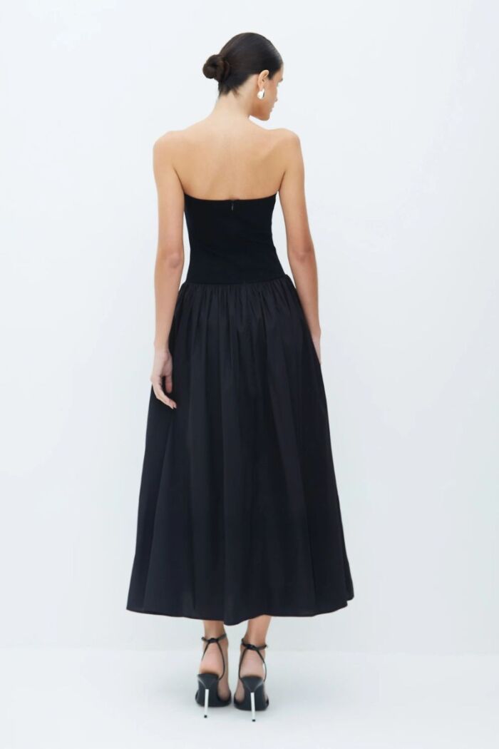 Imagem de Vestido Mídi Tomara Que Caia Saia Ampla E Bolsos Preto Zen