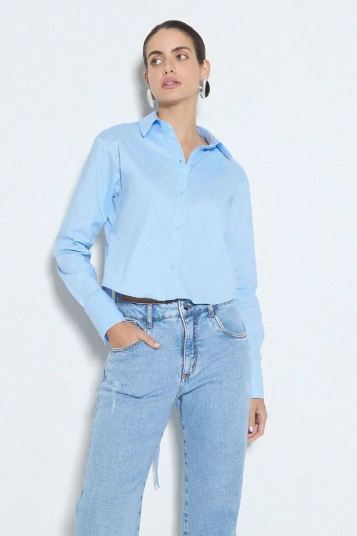 Imagem de Camisa Manga Comprida Com Abertura e Botões Costas Azul Bebê Zen