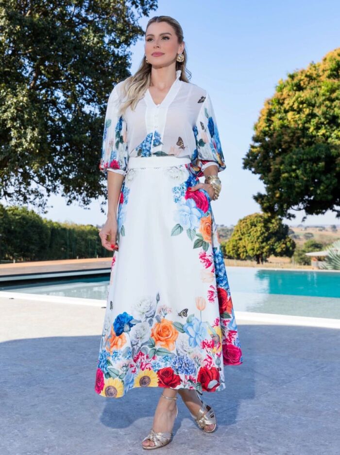 Imagem de Conjunto Chiffon E Alfaiataria Estampa Floral Luzia Fazzolli