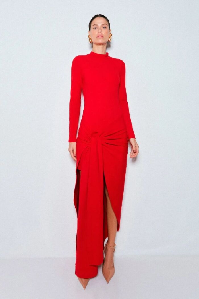 Imagem de Vestido Mídi Com Amarração Frontal Vermelho Zen