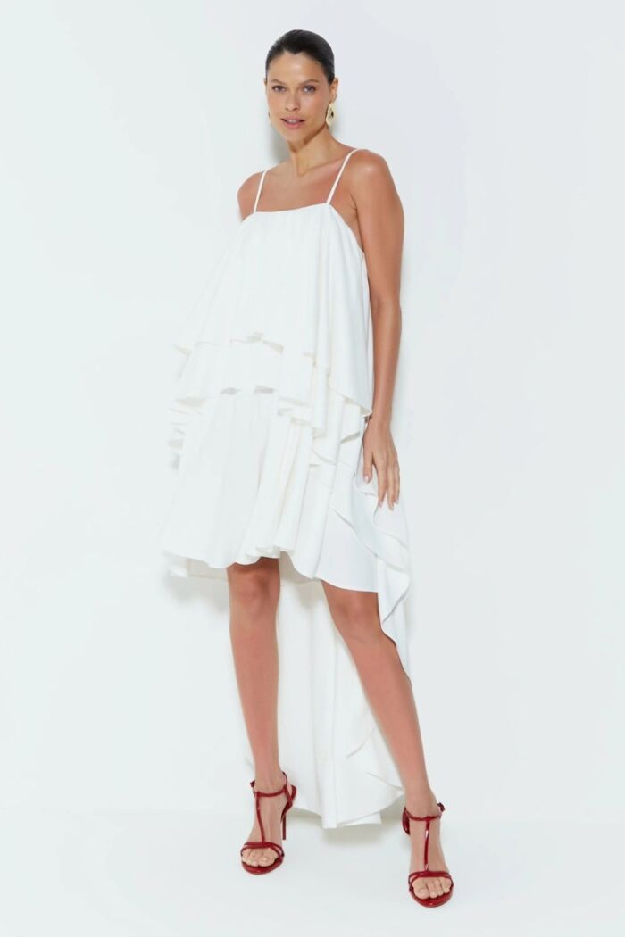 Imagem de Vestido Mullet Com Babados E Alça Fina Off White Zen