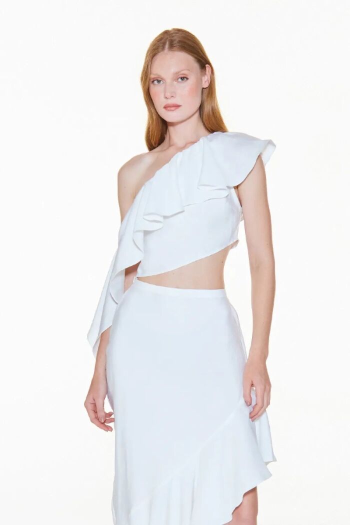 Imagem de Cropped Um Ombro Só Babado Assimétrico Off White Zen