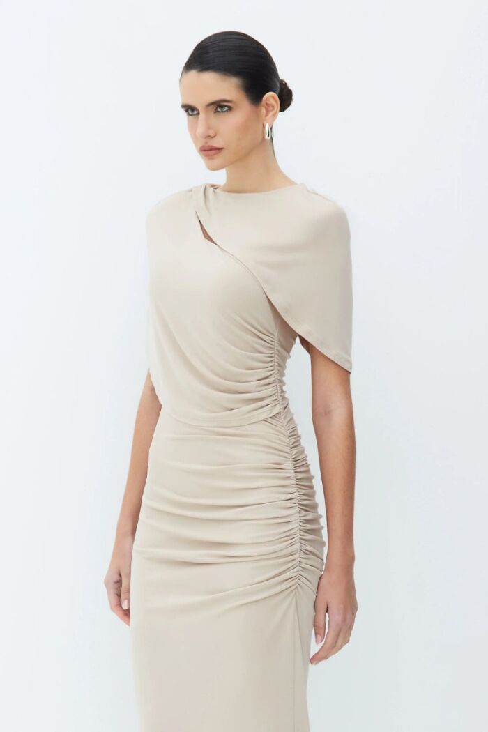 Imagem de Vestido Mídi Com Sobreposição E Abertura Kaki Claro Zen