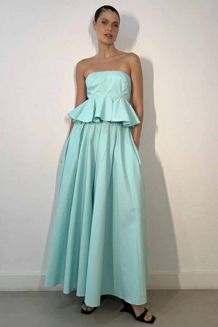 Imagem de Saia Longa Ampla Com Recorte No Cós Verde Lagoa Zen