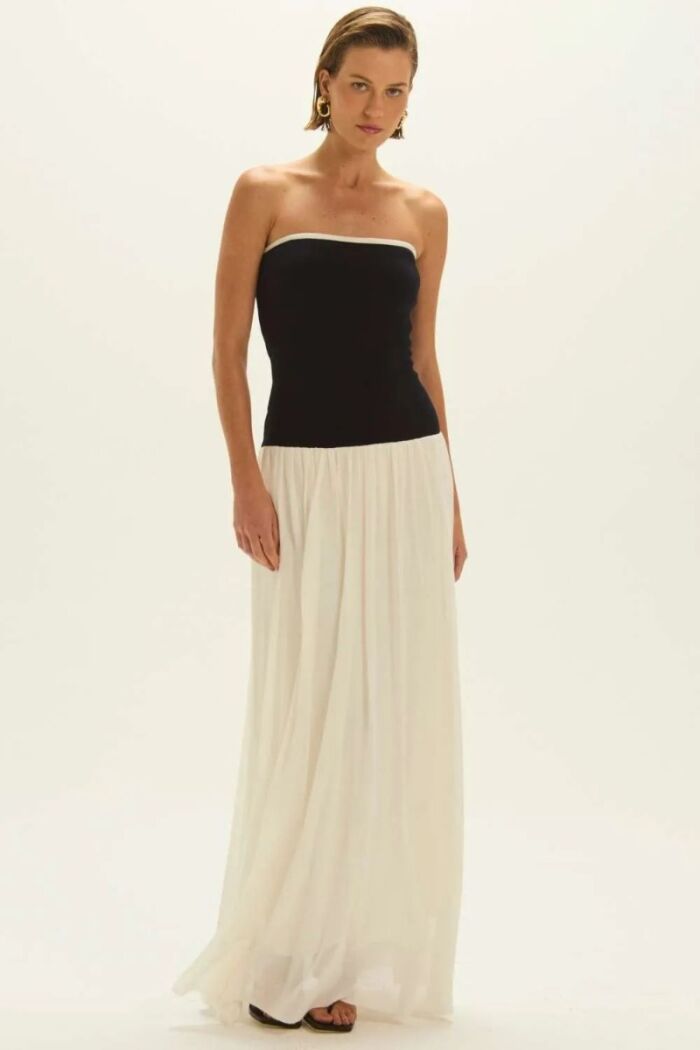 Imagem de Vestido Débora Azul Marinho e Off White Le Blog