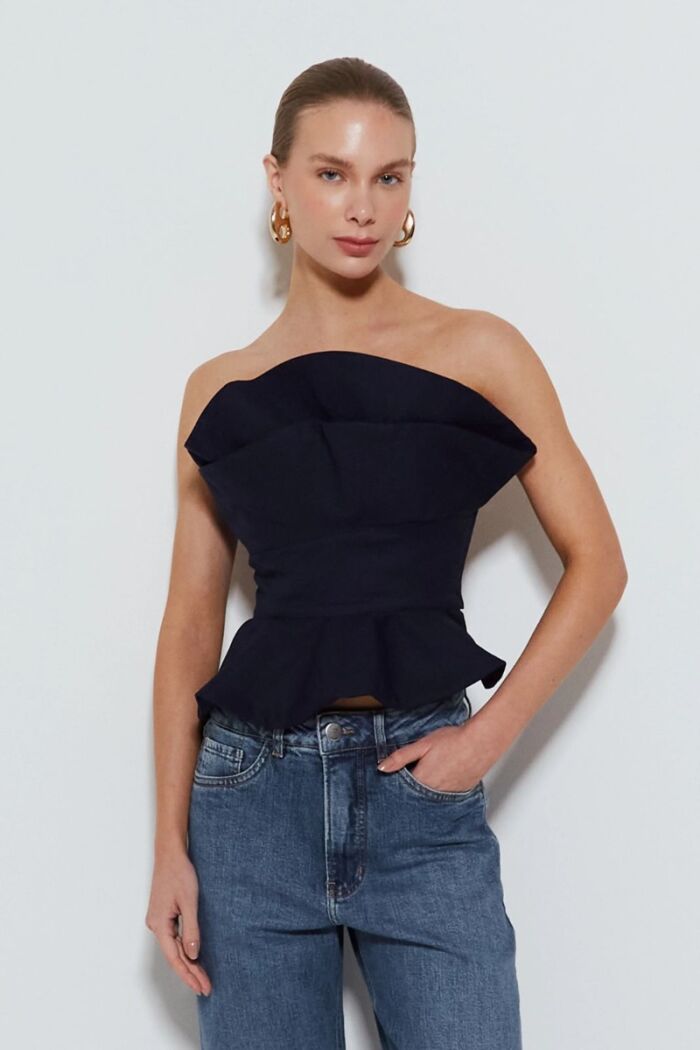 Imagem de Cropped Tomara Que Caia Com Sobreposição Estruturada Azul Marinho Zen