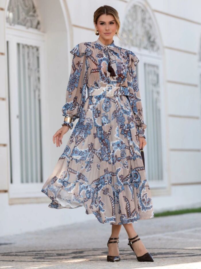 Imagem de Vestido Chiffon Estampado Com Ilhós Luzia Fazzolli